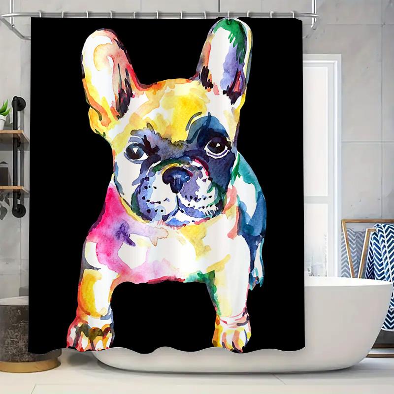

Colorful French Bulldog Shower Curtain Watercolor Pet Decor Modern Bathroom Accessories Waterproof Fabric Home Decoration Item I W60H190(CM)-1 Pcs