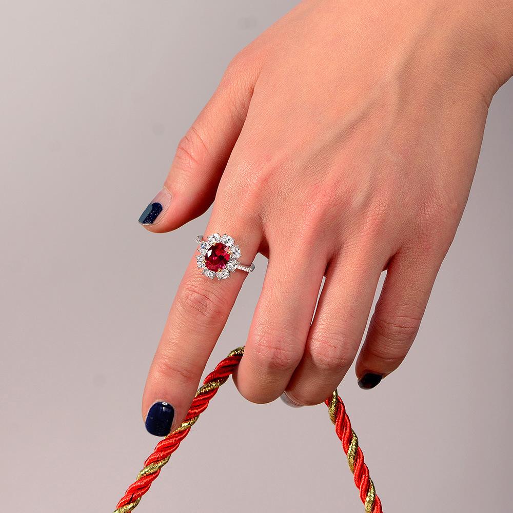 Tancise 7*9 smykker høy syntetisk rød perle ring kvinnelig s925 sterling sølv utsøkt innlagt ring.