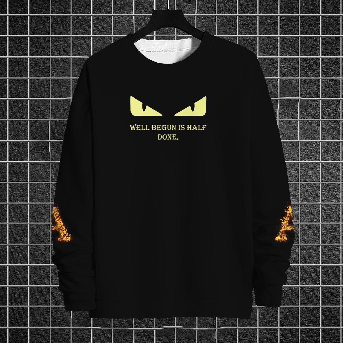 Осенняя мужская толстовка с круглым вырезом и принтом «кошачий глаз» с капюшоном — фото 11