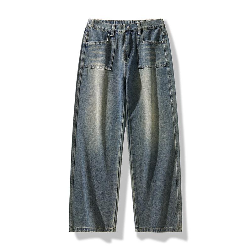 American Street Washing Old Jeans for Men's New Spring and Autumn Casual Pants Loose Wide-leg Straight Trousers