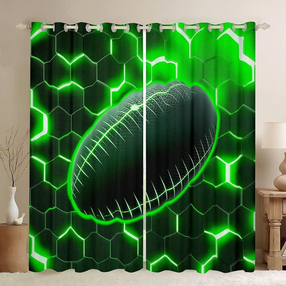Honeycomb Hexagonal Fluorescent Print Curtains Football Baseball Basketball Curtains for Sports Boys Bedroom Blinds Window 2PCS