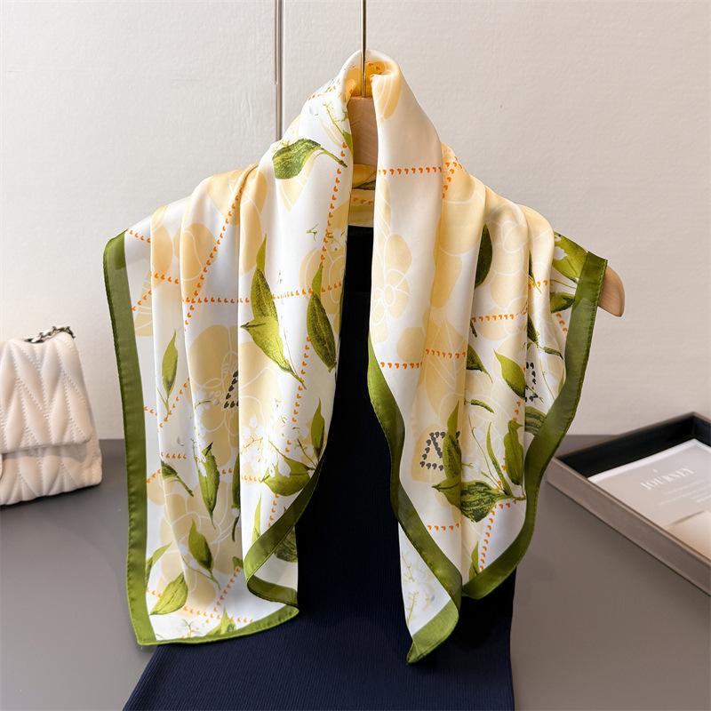 Printed Imitation Silk, Small Fragrant Silk Scarf, Square Scarf, High-End Shawl, Versatile Neck, Small Square Scarf, Headscarf, Women'S Scarf.