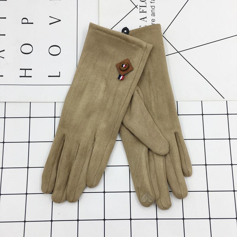 Suede Women's Gloves Single Line Hairy Winter Warm Outdoor Fleece Student Split Finger Touch Screen Gloves
