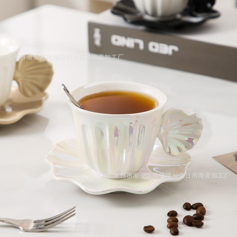 Ceramic Coffee Cup With Tray French Coffee Cup Light Luxury High-End Afternoon Tea Cup Saucer Niche Artistic Cup