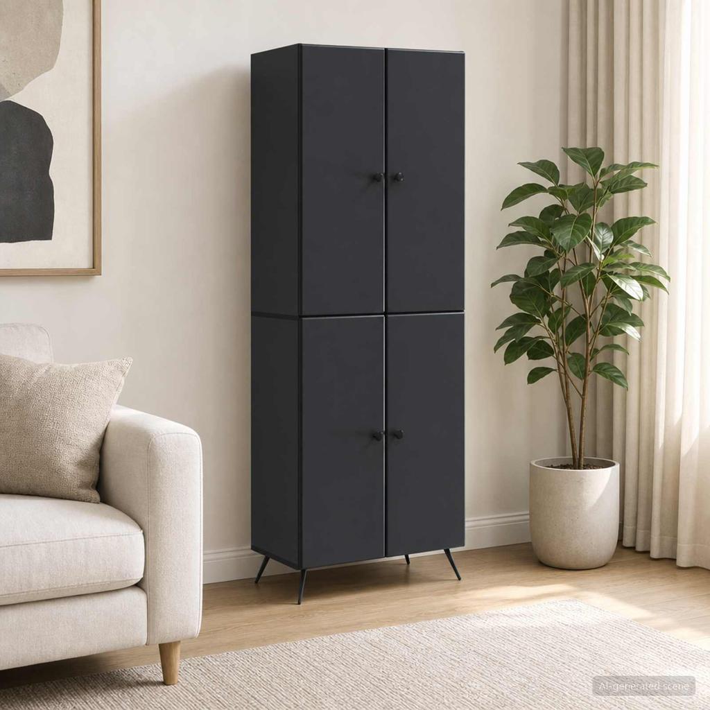 2 Piece Cabinet Set Black Particleboard