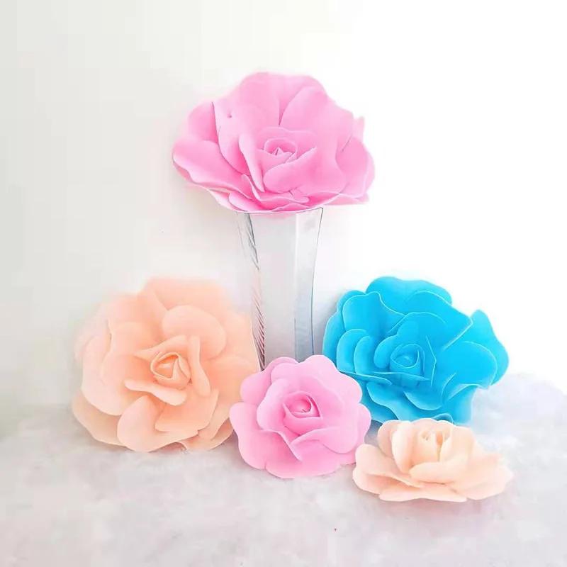 Simulation Pe Foam Flat Bottom Giant Rose Flowers Wall Wedding Background Diy Party Faux Flower Decoration Home Fake Flore Heads