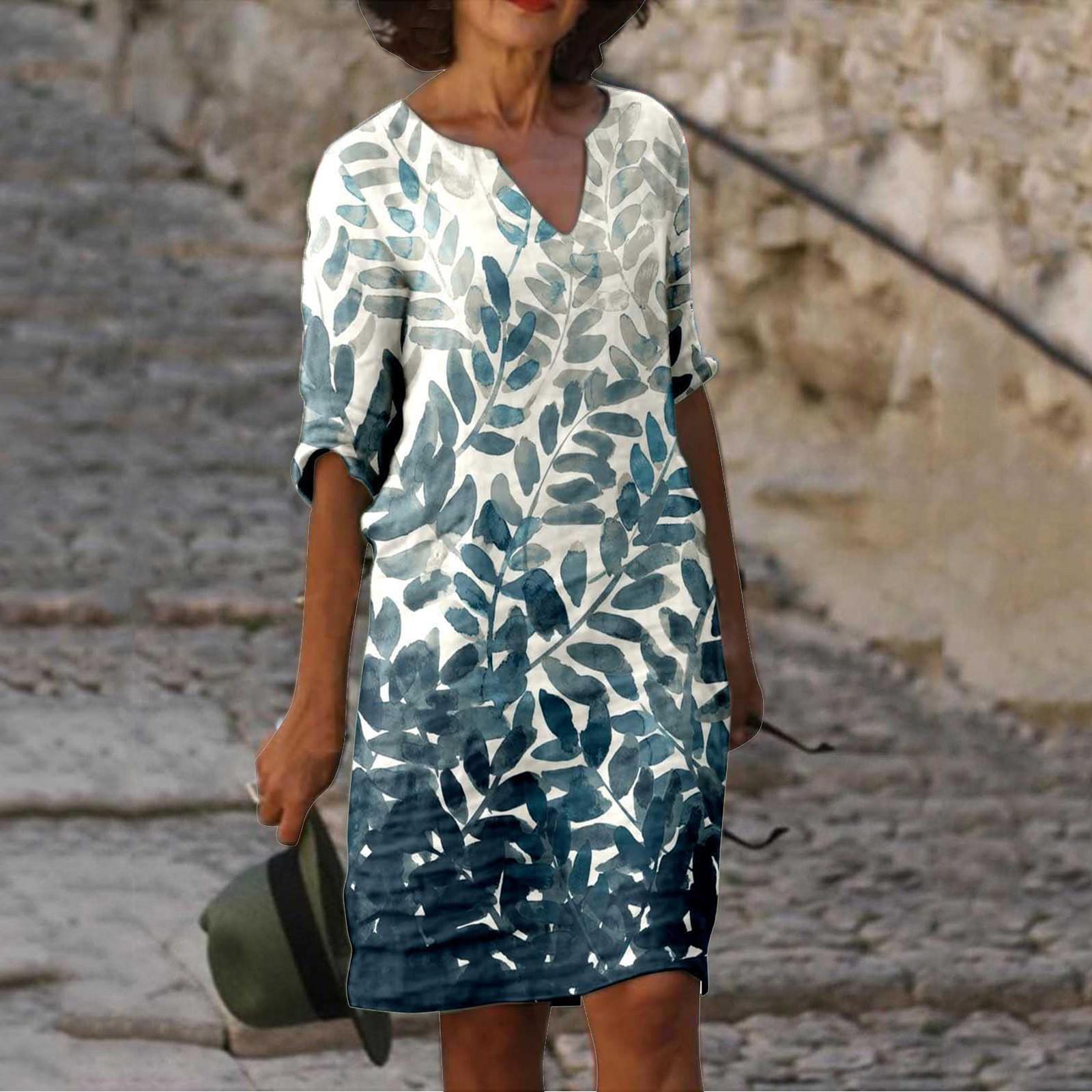 

Women s V-Neck Short Sleeve Dress Casual Print Dress Beach Dresses Boho Dress M