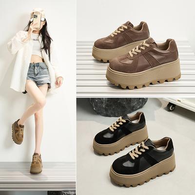 Autumn Sports Platform Casual Board Shoes Leather Classic Retro Versatile Forrest Gump Training Shoes Heightening Dad Shoes Women
