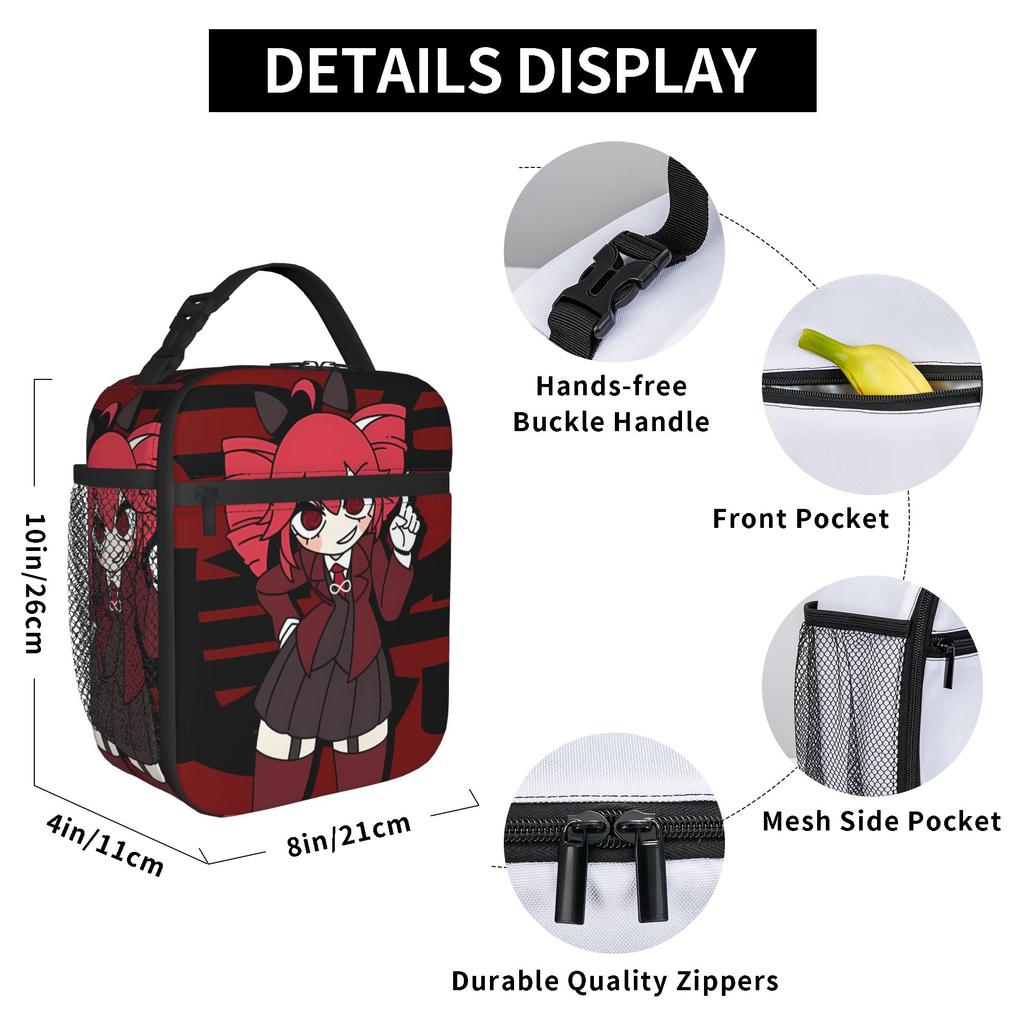 Kasane Teto Grin Dark Anime Meal Tote For Women Print Picnic Lunch Box Retro Compact Heat-keeping Oxford Cooler Bag