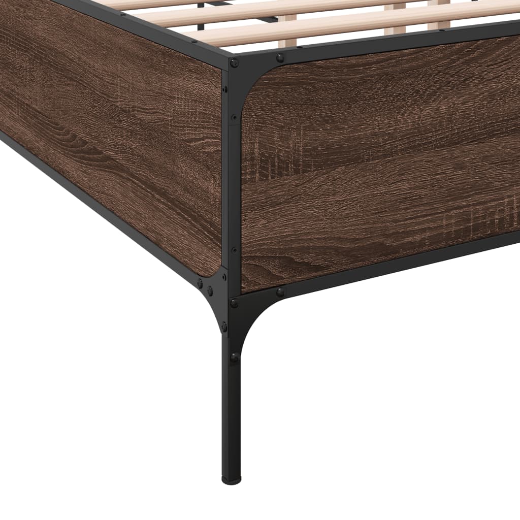 Brown Oak Effect Bed Frame 135 x 190 cm Wood Based Panel & Metal