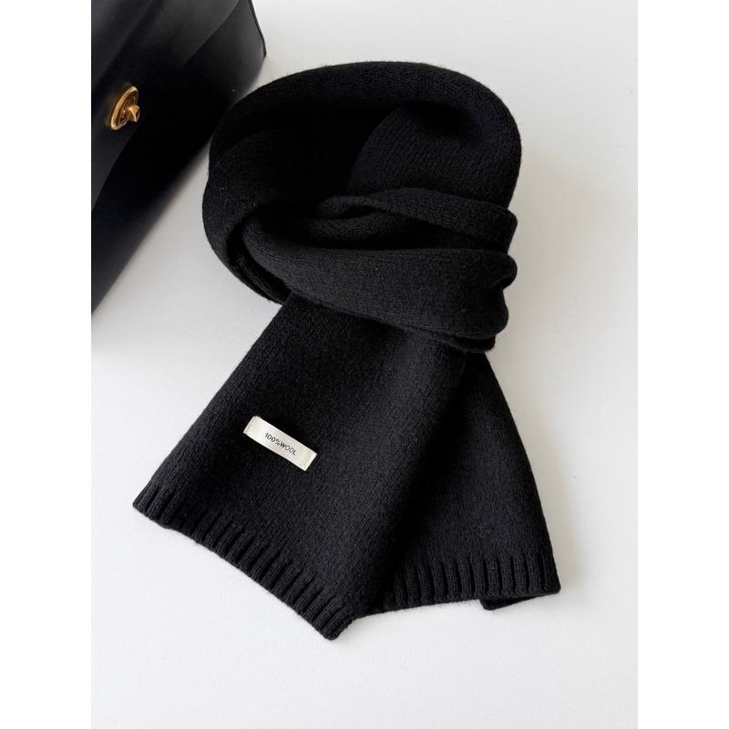 Korean Style New Versatile Solid Color Pure Wool Scarf for Women Autumn and Winter Warm Knitted Scarf Fashionable Versatile Scarf