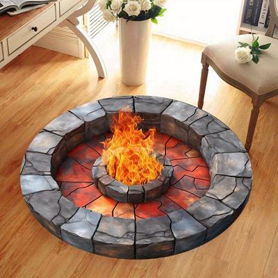 Gemütliche digital bedruckte Feuermatte – Realistisches Flammendesign Bodenmatte für Wohnzimmer, Schlafzimmer, Spielbereich, Heimdeko