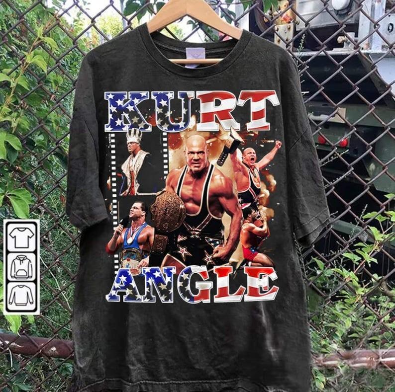 Vintage 90S Kurt Angle Tshirt American Professional Wrestler Tee For Man Woman Unisex T-Shirt XXL