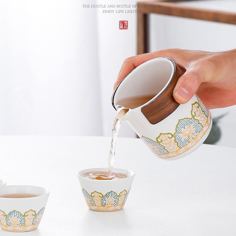 Portable Travel Tea Set, Ceramic Teapot & Cups with Storage Bag for Outdoor & Gift