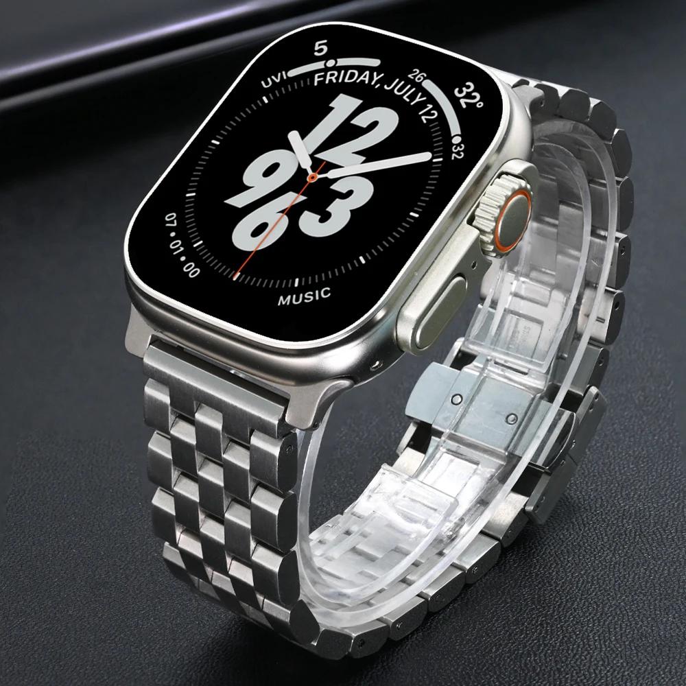 Stainless Steel Luxury Strap for Apple Watch 10 46mm Ultra 2 49mm Metal Bracelet for Iwatch Series 9 8 7 6 5 4 Se 45mm 44mm Band
