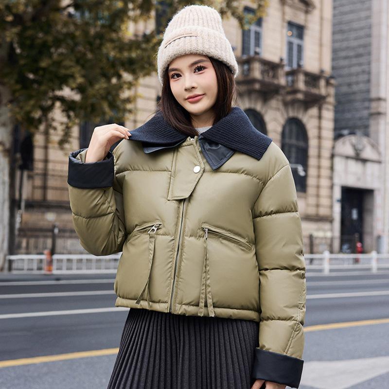 Wash-free Knitted PU Stitching Short Outwear Clothes Winter Jacket