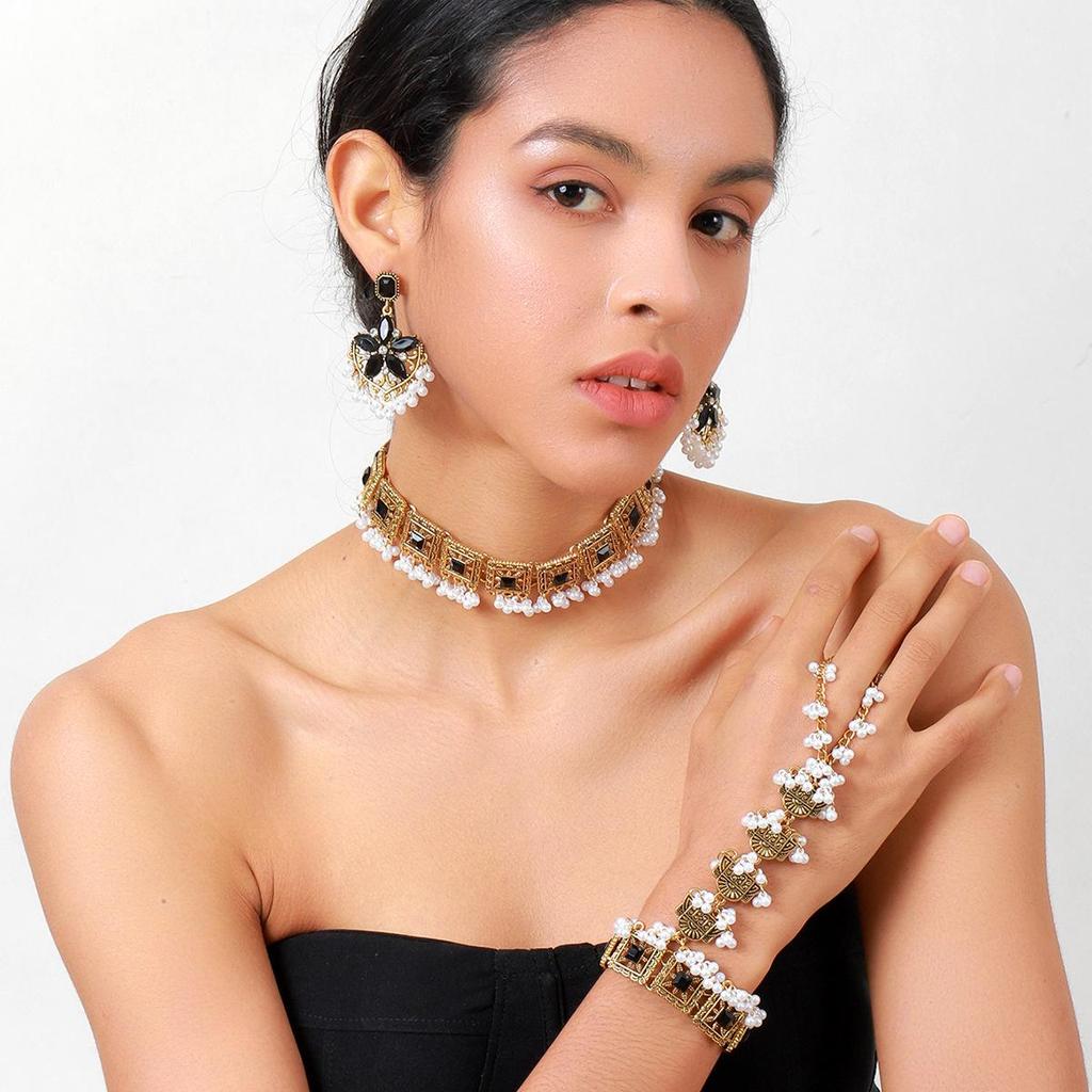 Luxury Exotic Crystal Tassel Necklace, Earrings & Bracelet Set