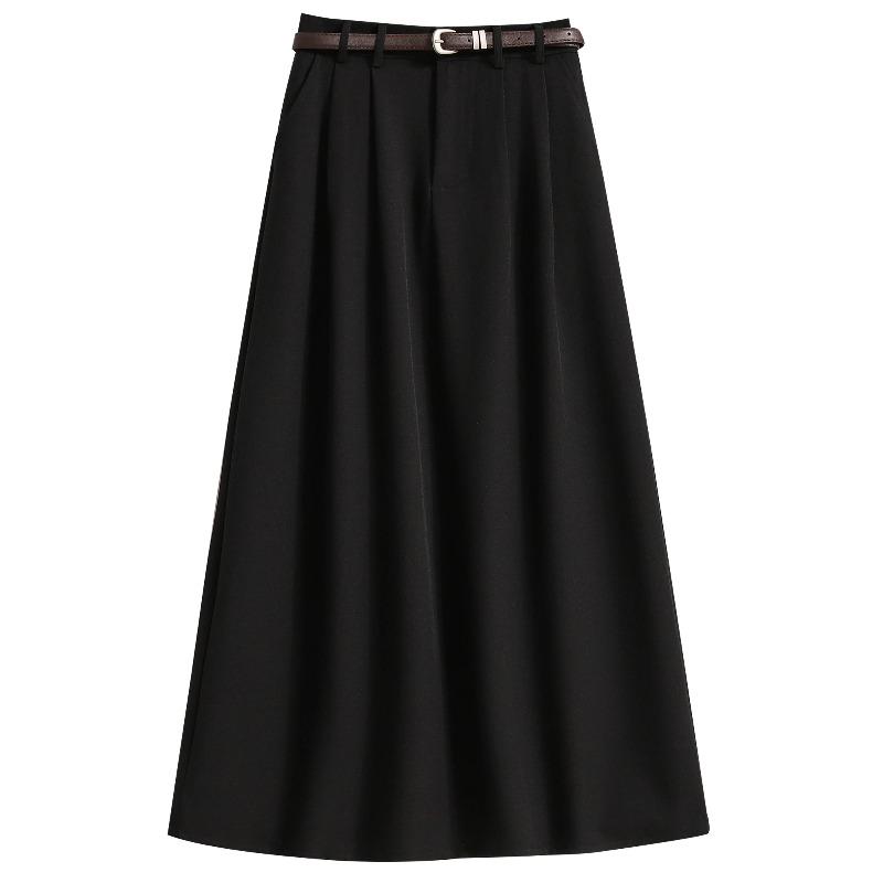 Koreanischer Anzug mit hoher Taille, Faltenrock, Übergrößenröcke für Damen, Frühling, Elegant, Einfarbig, Wickel-Schirmröcke für Damen