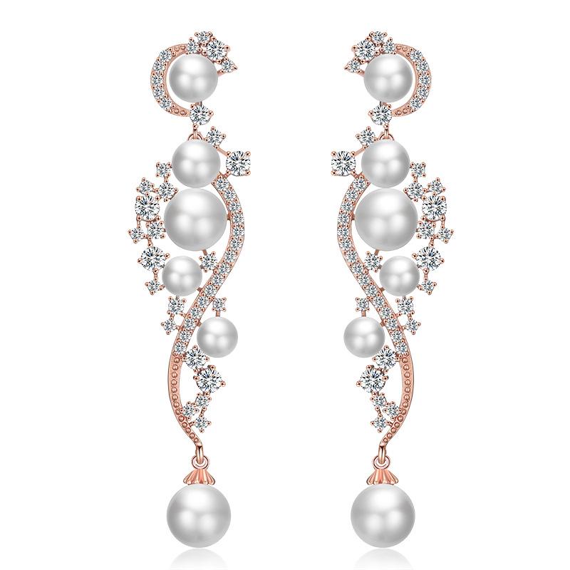 RAKOL Elegante Bloemen Parel Zirkonia Oorbellen voor Vrouwen – Prachtig Temperament Bruids Sieraden