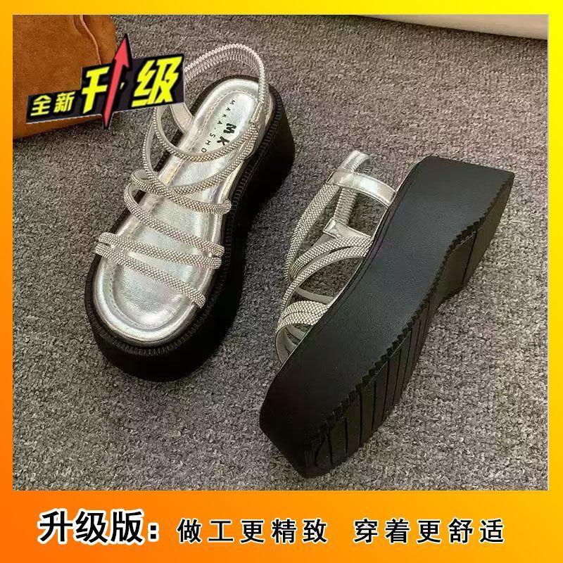 2025 Spring and Summer Models Versatile Fairy Style with Skirt Rhinestone Roman Beach Shoes Internet Celebrity Korean Version Platform Sandals Women