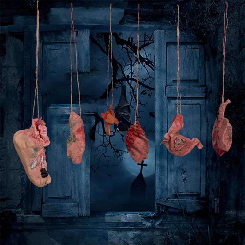 Realistic Blood Splattered Hands Feet Organ Decorations Durable Latex Hanging Ornament For Horror Home Display