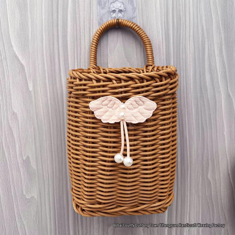 Wall-Mounted Rattan-Style Storage Rack for Kitchen & Bathroom