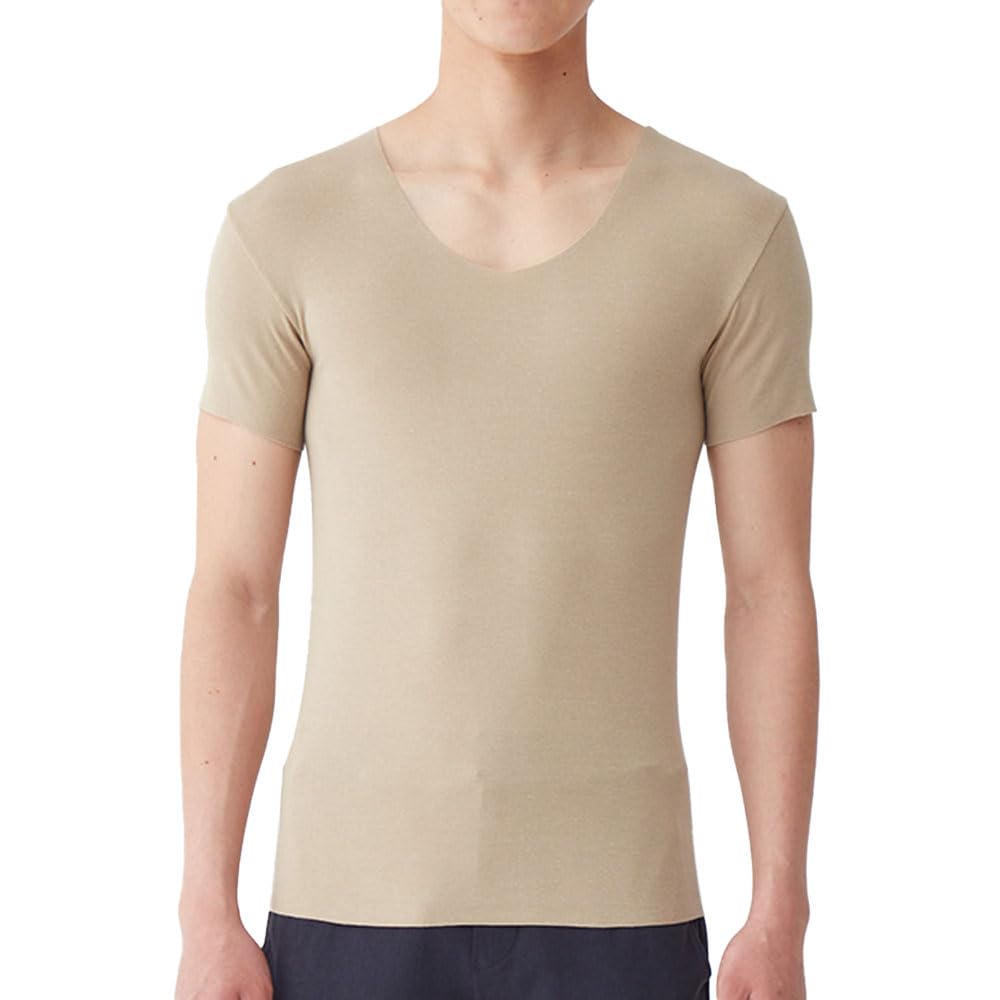 Gunze YG NEXTRA Regular Short Sleeve Natural Made in Indoor Drying USA Clear Beige (CUT OFF) V-Neck Shirt, Heat-Generating, Japan, Safe,