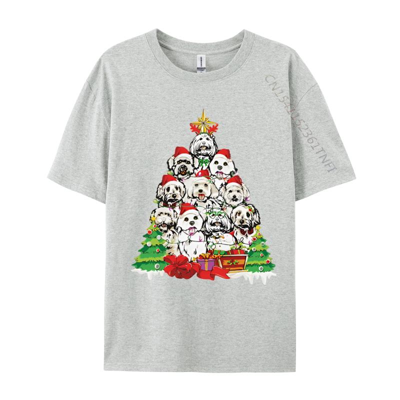 Christmas Pajama Maltese Tree Dog Xmas T Shirts Hip Hop Novelty Cotton Men Top Tshirts England Style