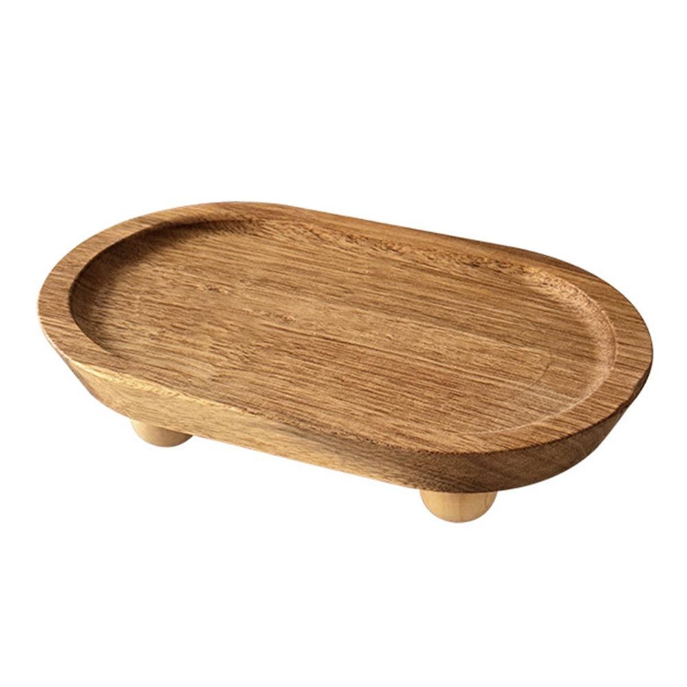 Brown Jewellery Display Trays Round Oval Display Plate Creative Wood Pedestal Stand Tabletop
