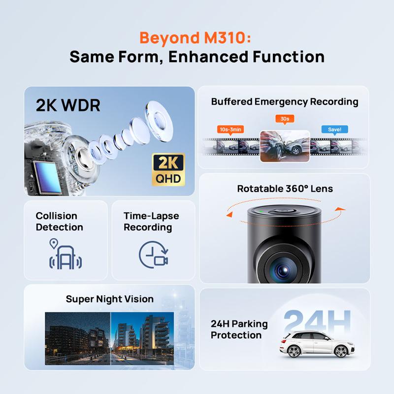 AWT1 70mai Dash Cam M310 Plus 2K 1440P 143°FOV F1.55 Smart Voice Control 24H Parking Guard Night Vision 70mai M310 Plus 2K Car DVR