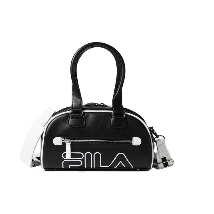 FILA Detachable Shoulder Strap Zipper Closure Leather Bowling Bag Unisex Shoulder Bag Black FS3BCF5312X-BLK Black