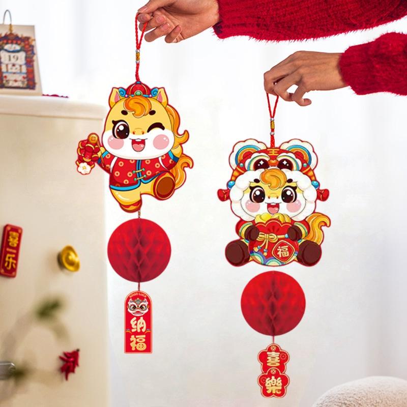 Chinese New Year Red Paper Lantern 2025 Paper Honeycomb LanternsChinese Spring Festival Ornament New Year Hanging Pendants