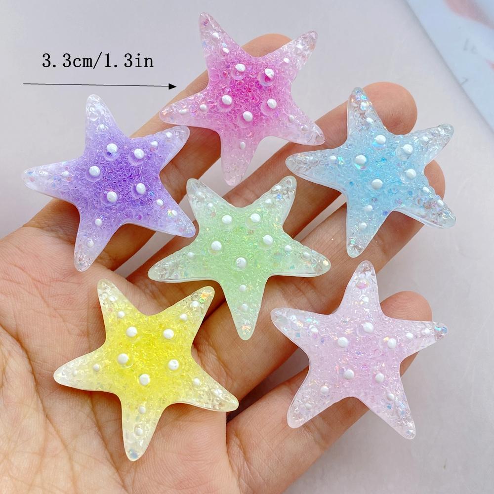 6Pcs New Cute Resin Cartoon Colorful Starfish Series Flat Back Parts Embellishments For Hair Bows Accessories