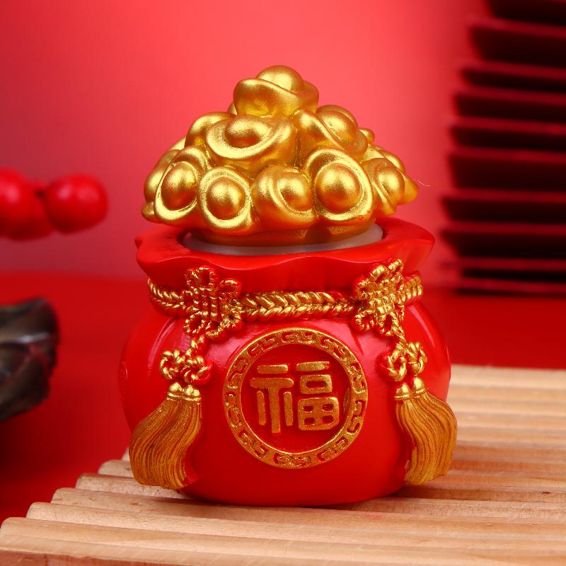 Chinese Lucky Money Bag Resin Ornament Fortune Bag Figurine Fortune Prosperity Statue For Home Office Desk Car Decoration