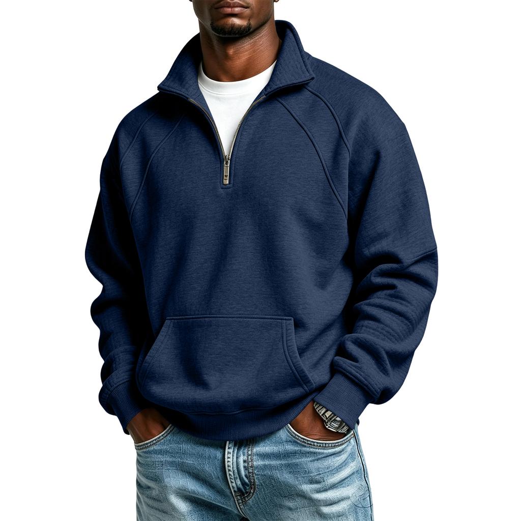 Men's Winter Casual Sweatshirt with Stand Collar and Raglan Sleeve, Color Pullover