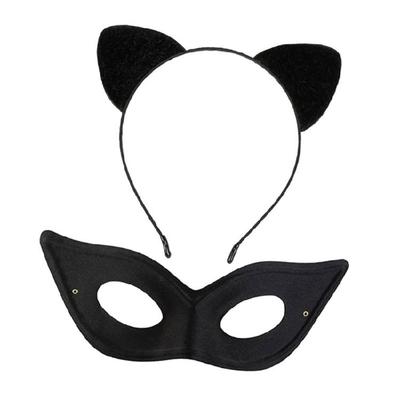 Soft Furry Cats Ears Hairband Set Halloween Accessory Headband and Face Mask For Costume Parties Cosplay Activity