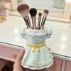 Multipurpose Storage Box Bow Dress Pencil Cup, Ceramic Desk Organizer, Cute Makeup Toothbrush Holder Brush for Girls Room, Office Gift Women Pen