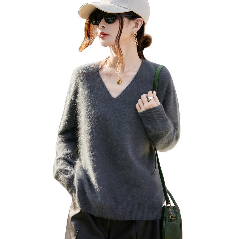 Brushed Series Heavyweight Cashmere Seamless Knitted Sweater Pullover for Women