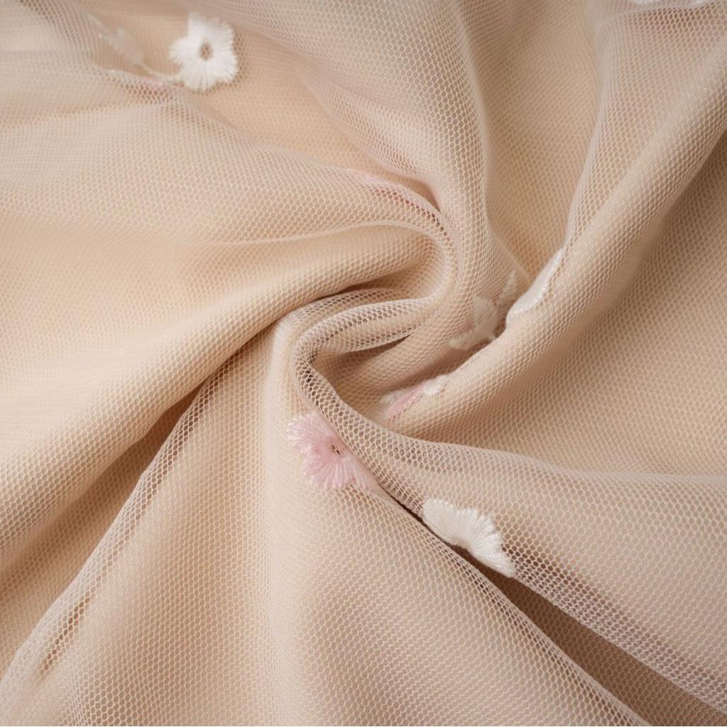 Pink Mesh Embroidery Dress, Horn Sleeves, 7-point Long Skirt, Birthday Party Dress.