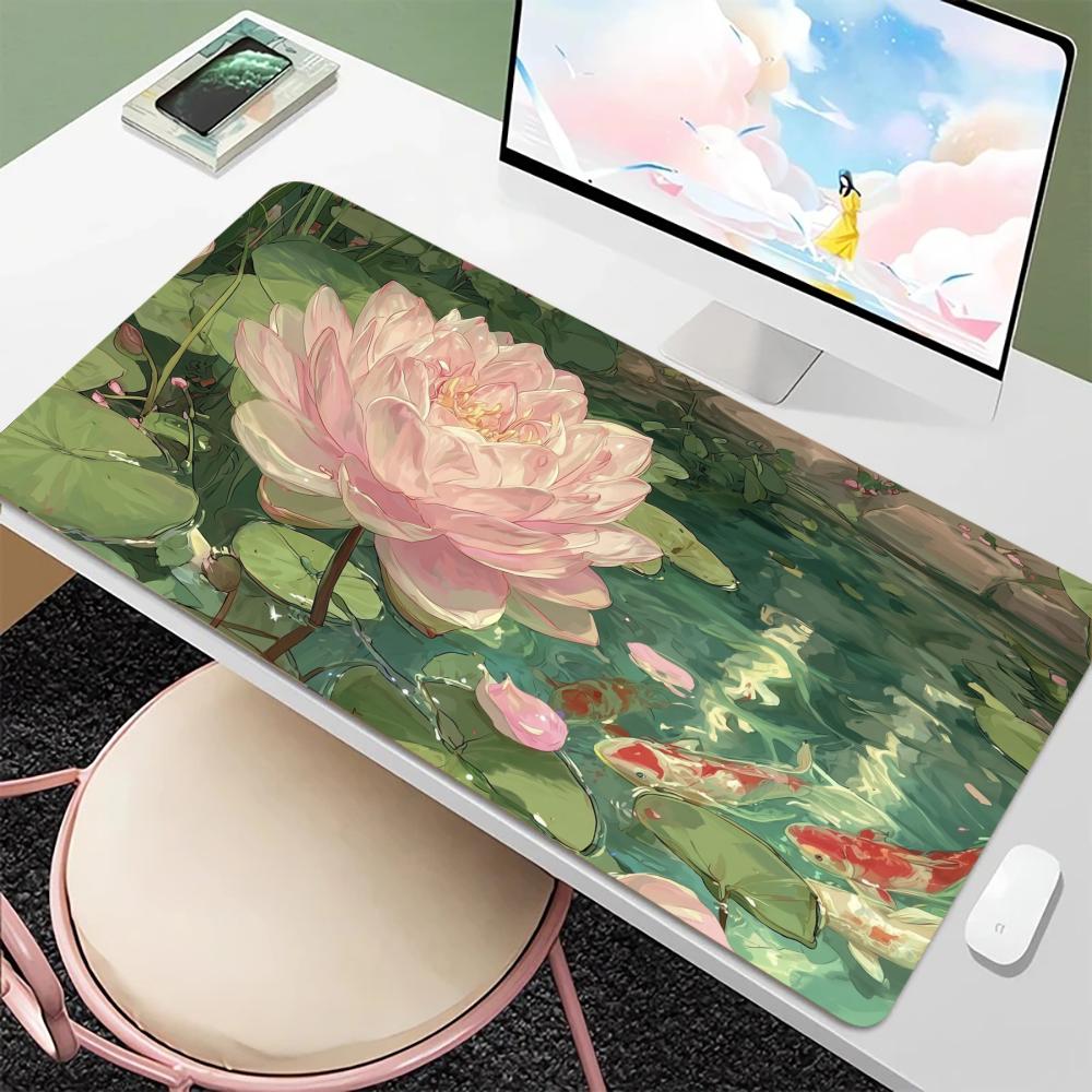 Lotus Flower Mouse Pad Large E-sport Mousepads PC Gaming Office Home Rubber Stitched Edge Rubber Anti-Slip Gamer Long Mousepad