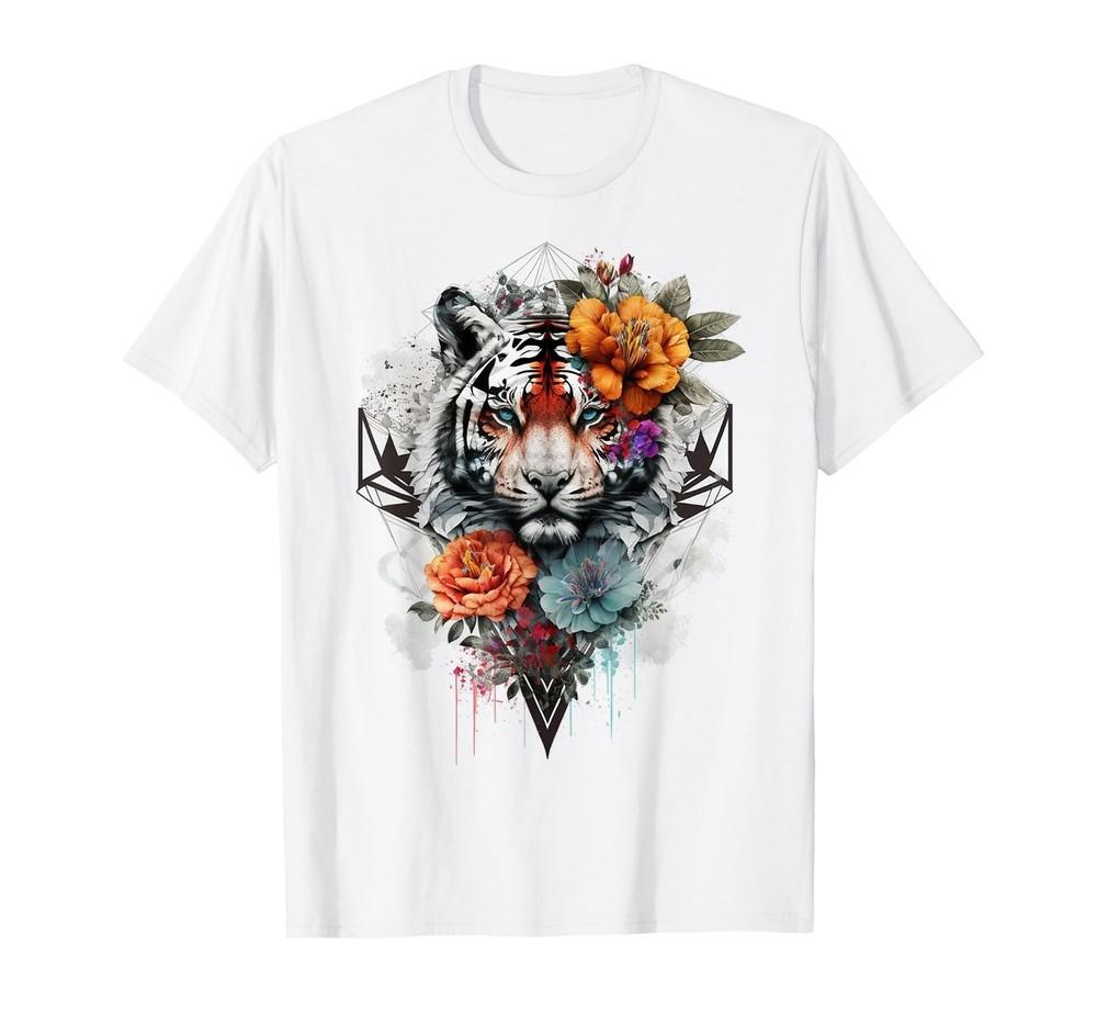 

Tiger Flowers Blue Eyes Animal Print Art Tiger T-Shirt 3XL