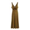 Zbzr Spring New Women Clothes Western Style Fashion Silk Satin Texture V-neck Midi Dress 8492366 510