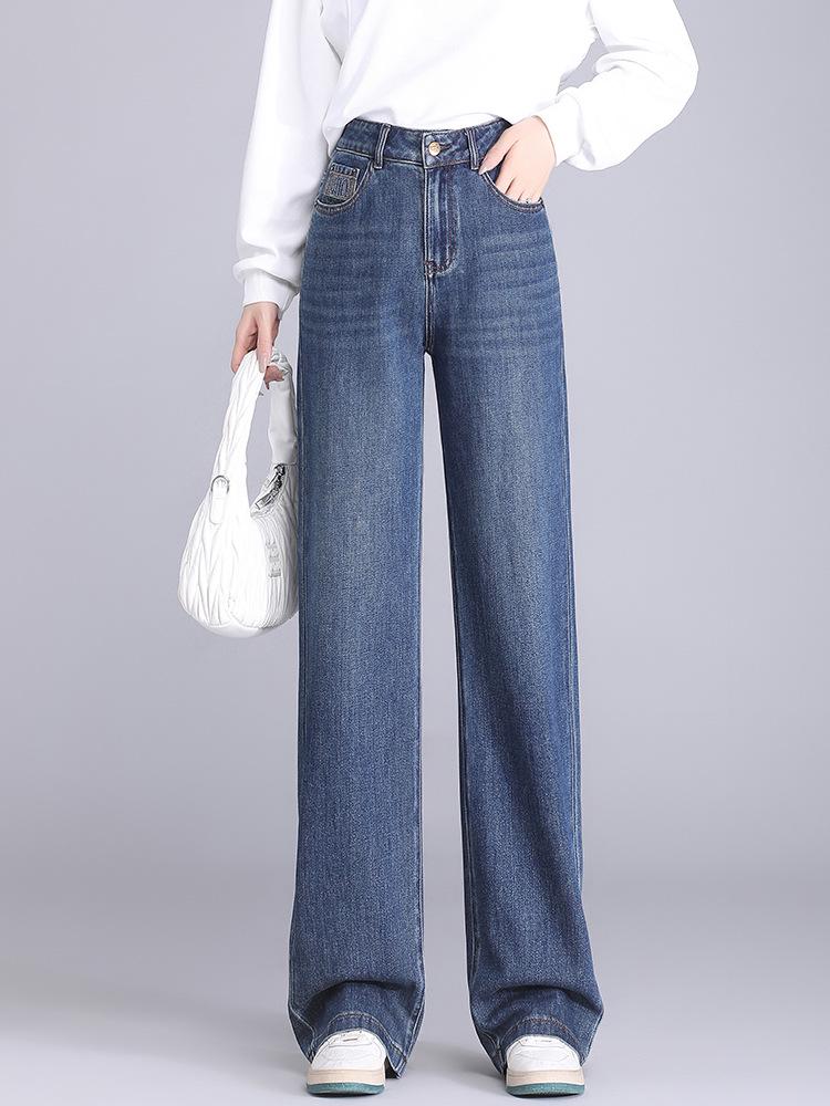 

Spring 2026 Women s High-Waisted Slimming Velvet Embroidered Jeans - Wide-Leg, Casual, Straight Fit L /28 [105-115 lbs]