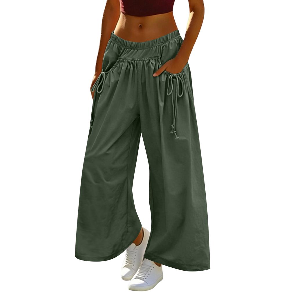 Women's Loose Wide-leg Sweatpants, With Drawstring Pockets, Elastic Waistband, Three-quarter Length, Hiking Pants