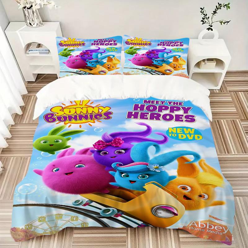 Hoppy Bunnies Adventure Print 3Pcs Bedding Setduvet Cover With 2 Bedropillowcase Home Birthday Gift