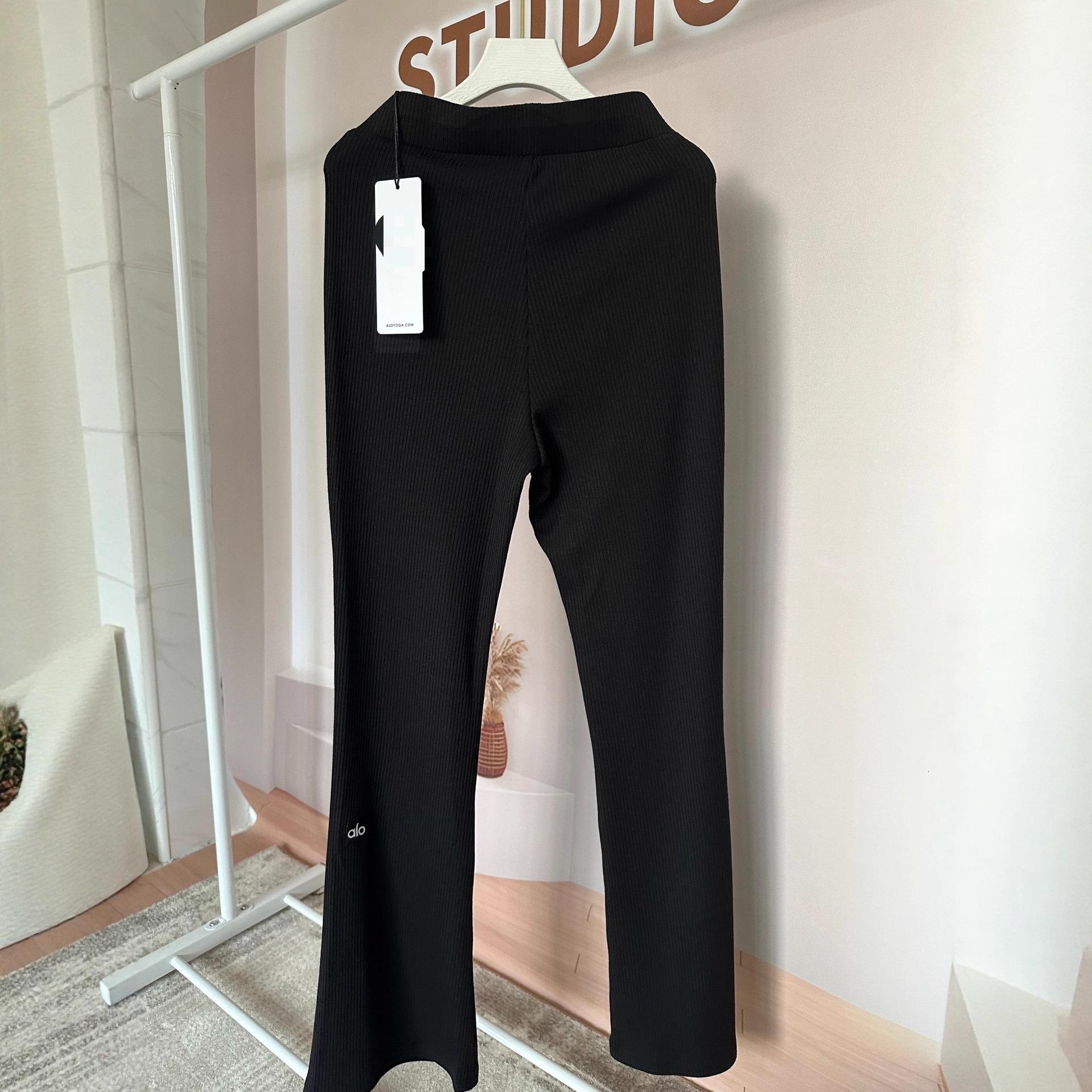 GaoBan Women s Plain Color Knit Flare Pants with Small Logo - Micro Flare, Floor Length, Slimming Wide Leg Design Large чёрный