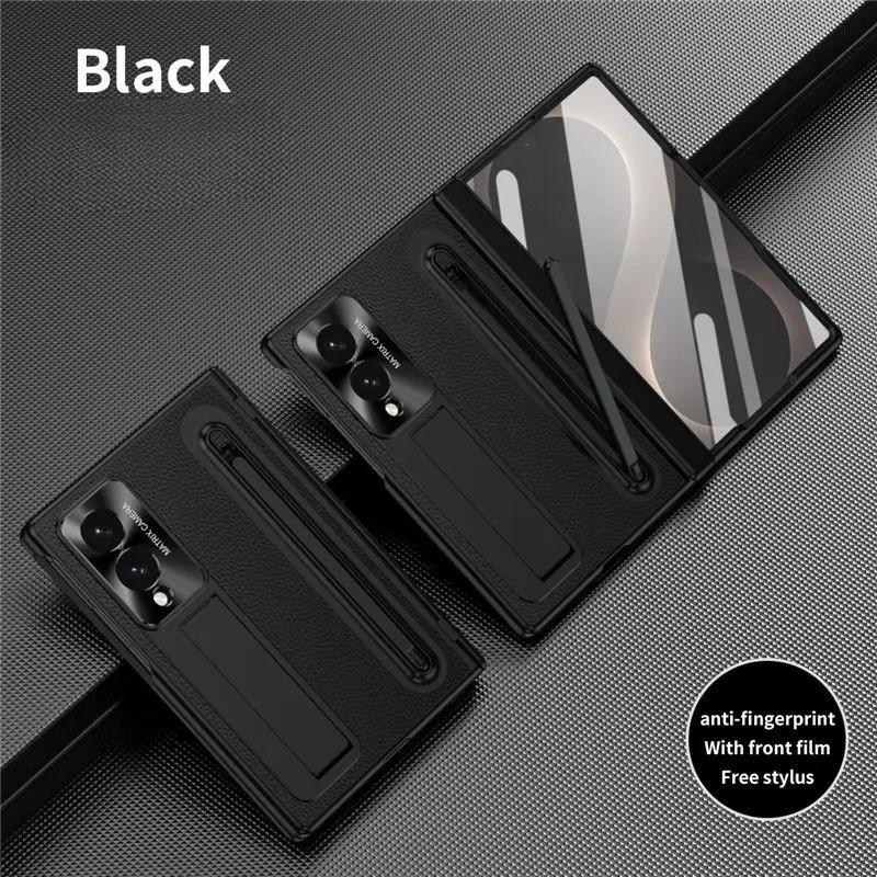 ZFold8 Phone Case Invisible Bracket Lichee Leather Cover with Pen Slot Screen Film for Samsung Galaxy Z Fold 8 Ultra 7 6 5 4