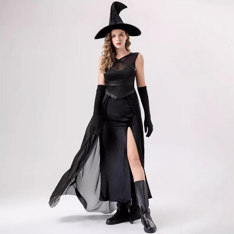 Dark gothic halloween costume witch long dress vampire reaper black purple dress