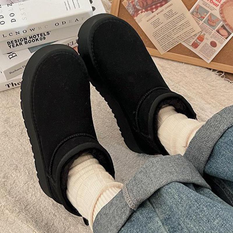 Fashion Winter Brown Snow Boots Plush Suede Ankle Boots Waterproof Warm Cotton Women Boots Slip On Fleece Thickened Flat Short Booties