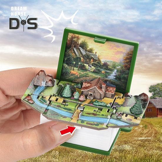 Mini 3D Folding Book Keychain Popping Miniature World Hanging Decoration Tiny Coffee Shop Great Wall Castle Foldable Book Keyring Pendant